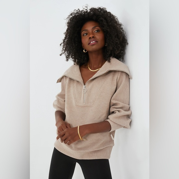 Varley Tops - Varley Vine Half Zip Pullover Sweatshirt Taupe Marl